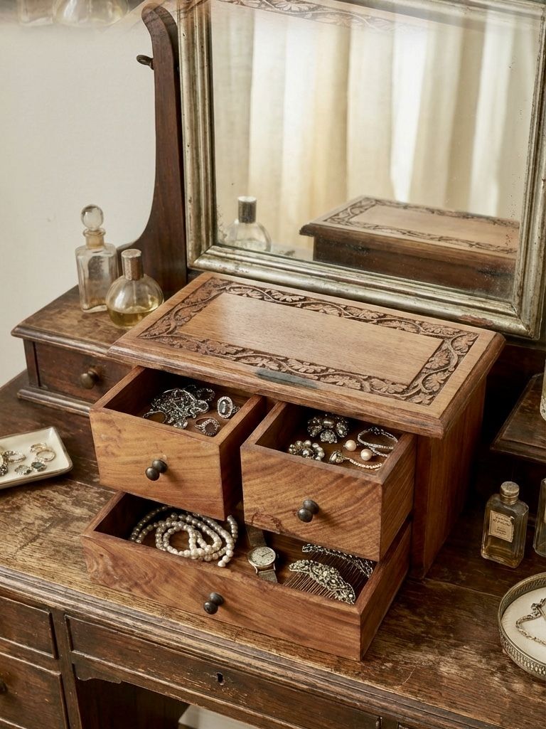 Handsome Vintage Miniature Hardwood Chest