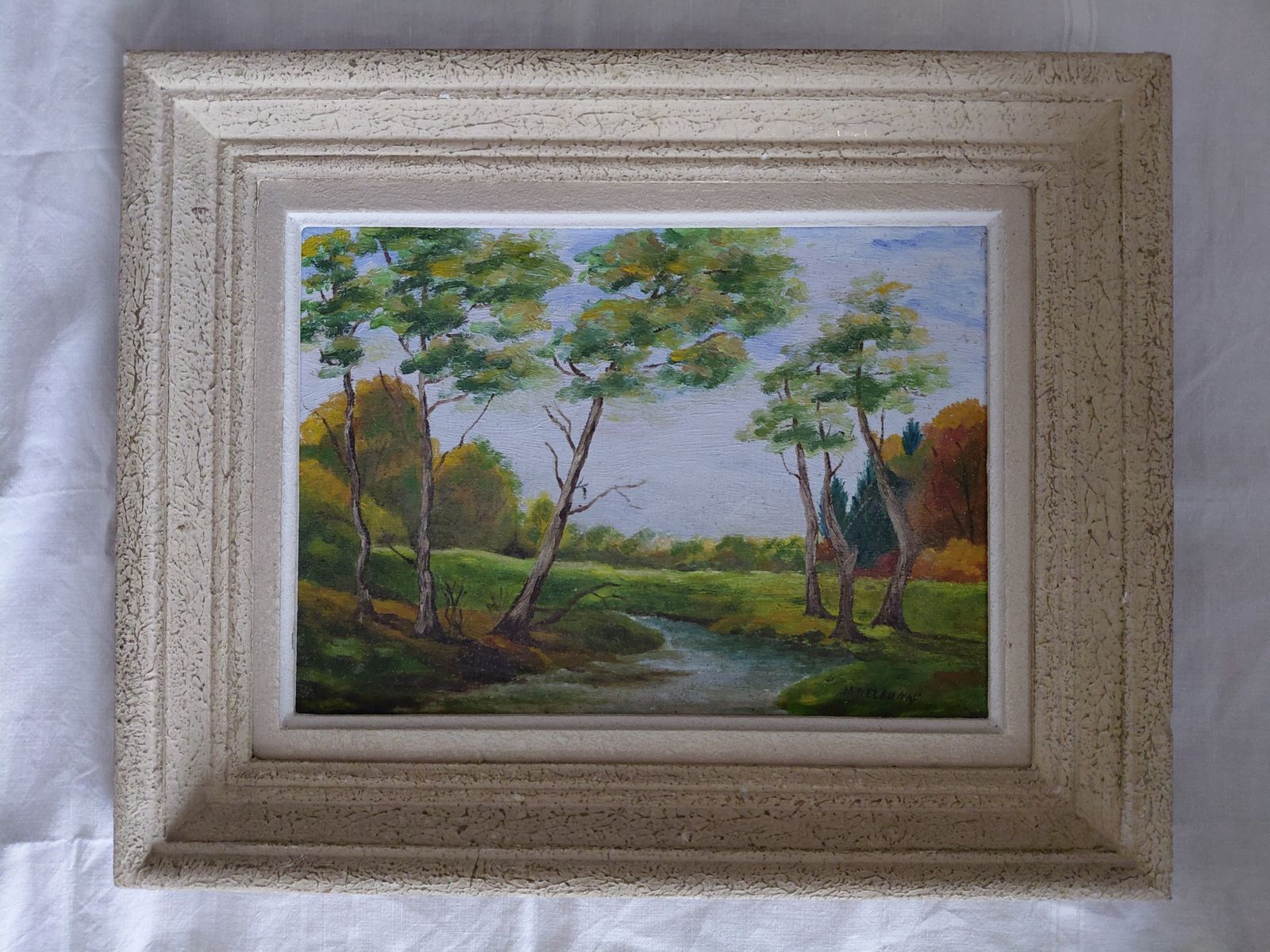 Vintage Landscape Oil Painting By M Delaunay photo furniture