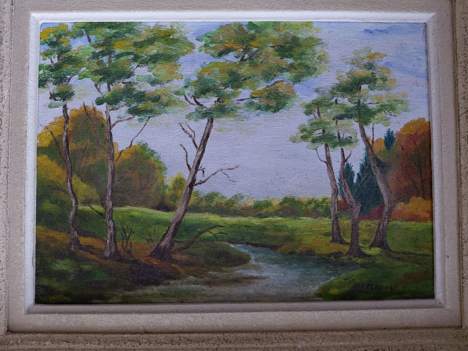 Vintage Landscape Oil Painting By M Delaunay photo for sale