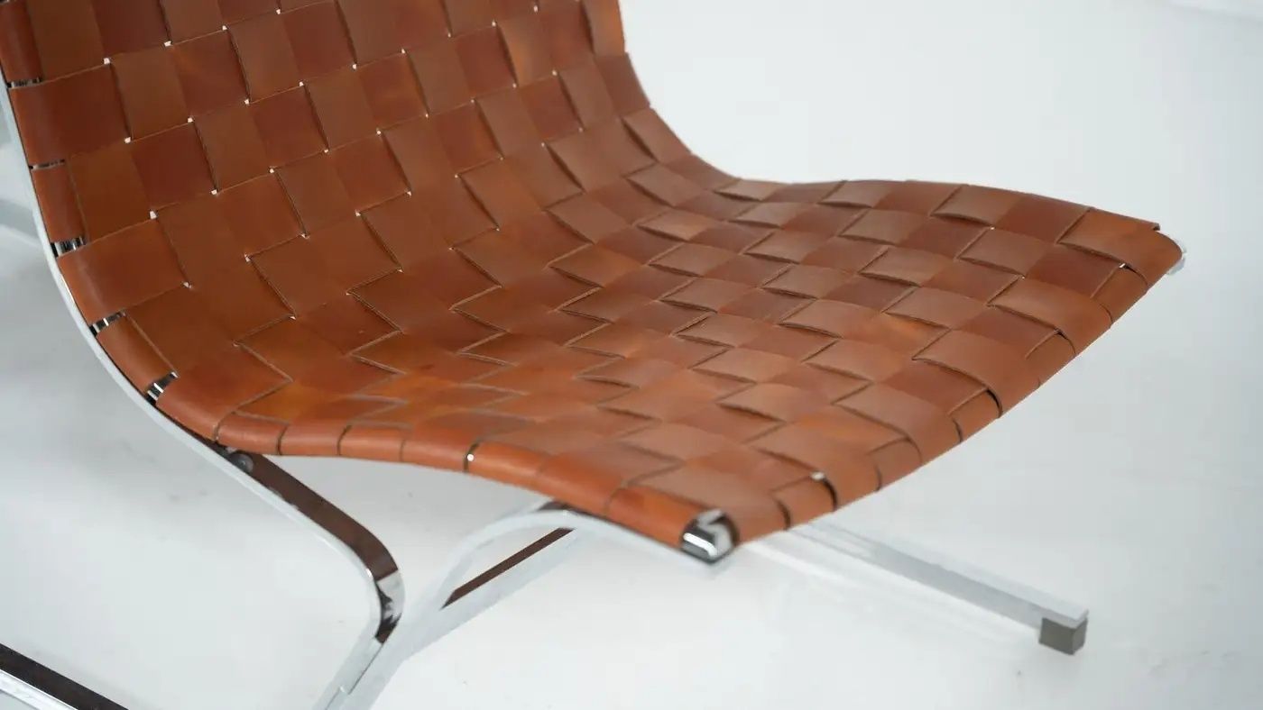 Mid Century Pair Of Lounge Chairs By Ross Littell For Icf, Cognac Leather, Italy, 1970s photo for sale