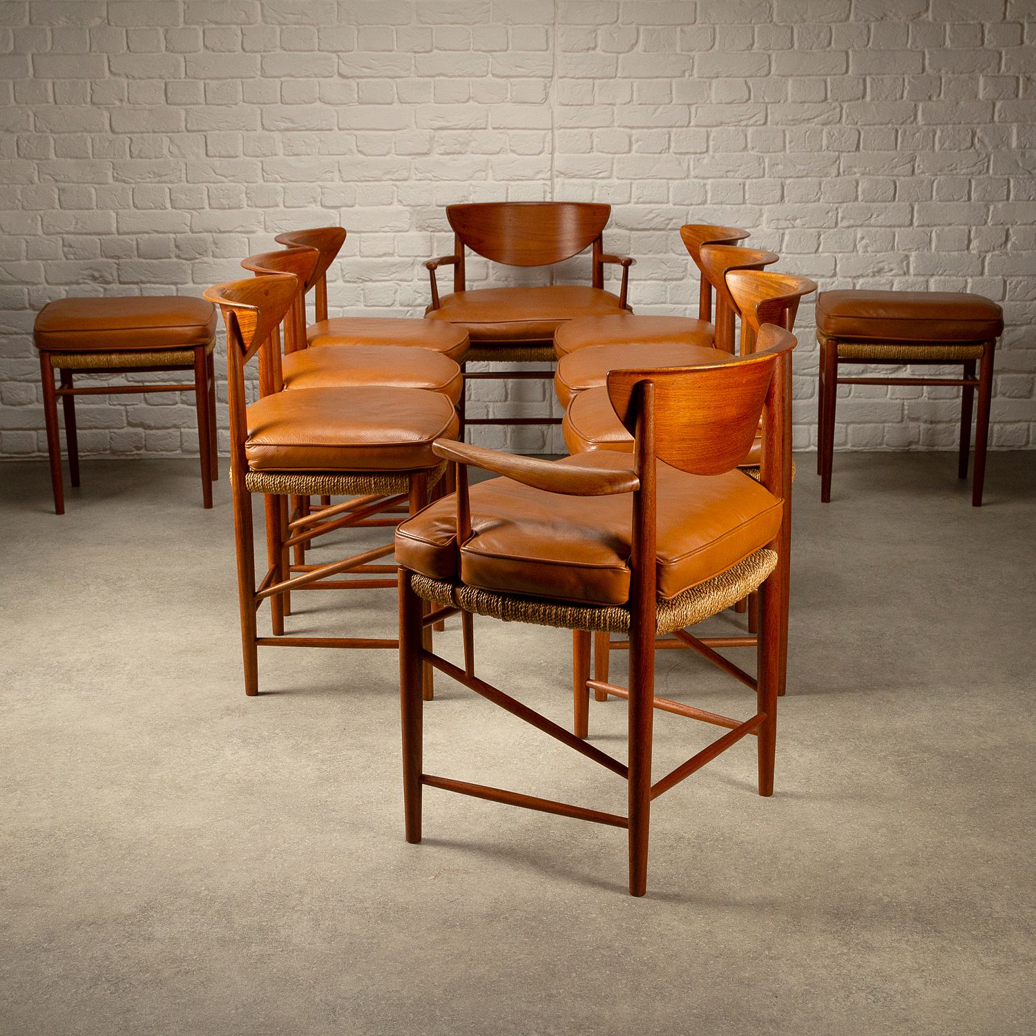Set Of 10 Model 317 And 316 Dining Chairs And Stools By Hvidt And Mølgaard Nielsen For Søborg Møbelfabrik photo for sale