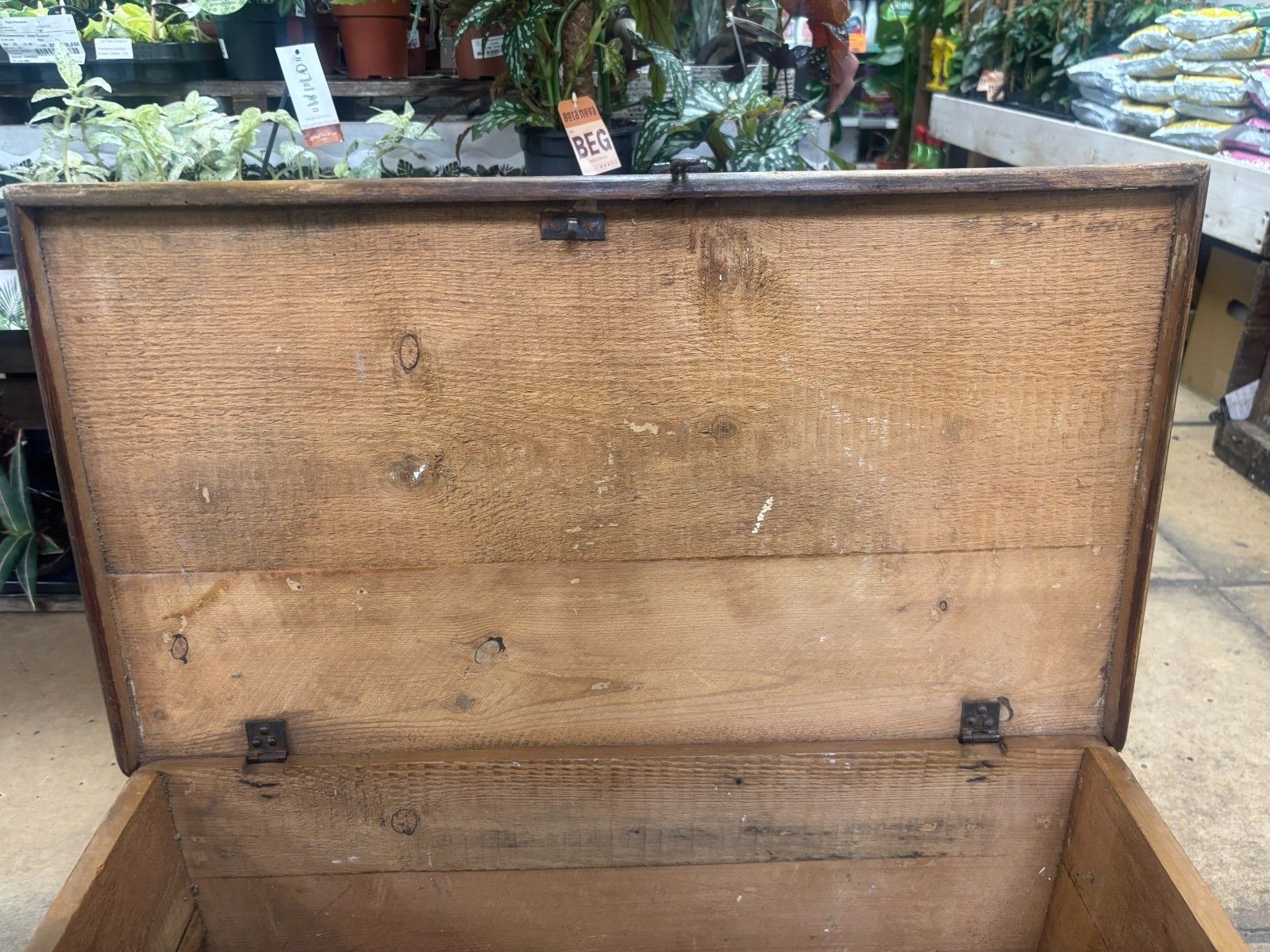 photo furniture Antique Industrial Metal Bound Wooden Storage Trunk
