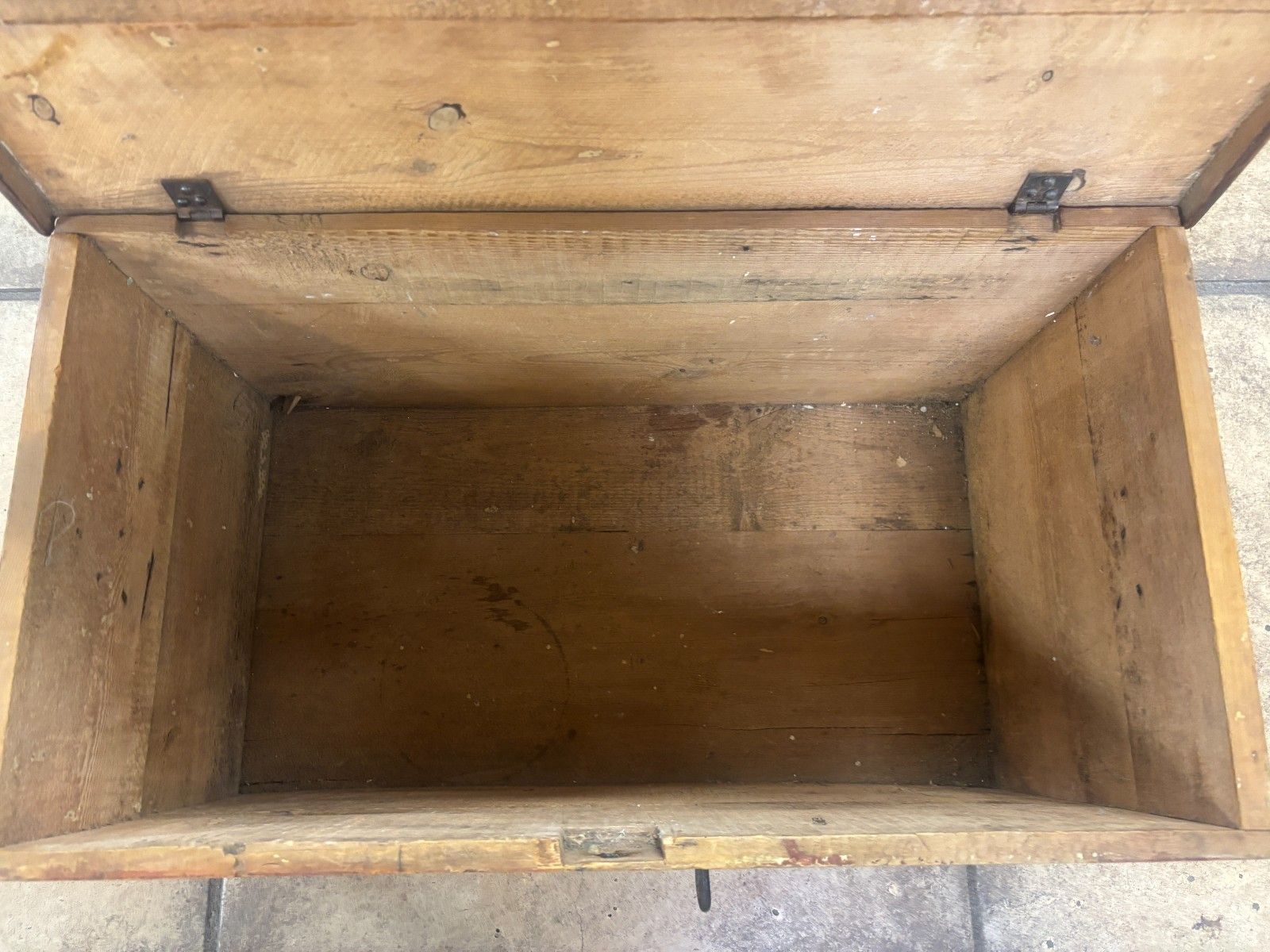 photo for sale Antique Industrial Metal Bound Wooden Storage Trunk