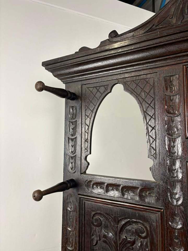 Late 19th Century Carved Gothic Oak Hall Stand photo vintage
