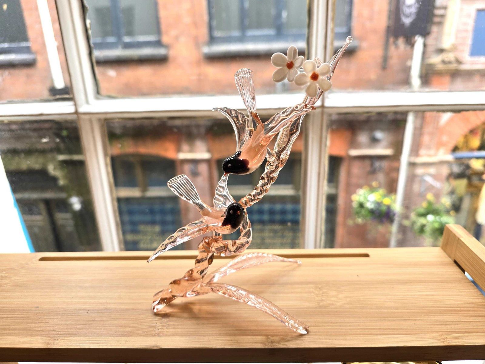 Vintage Murano Style Glass Bird Sculpture, Pink Blossom Tree, Two Birds photo buy
