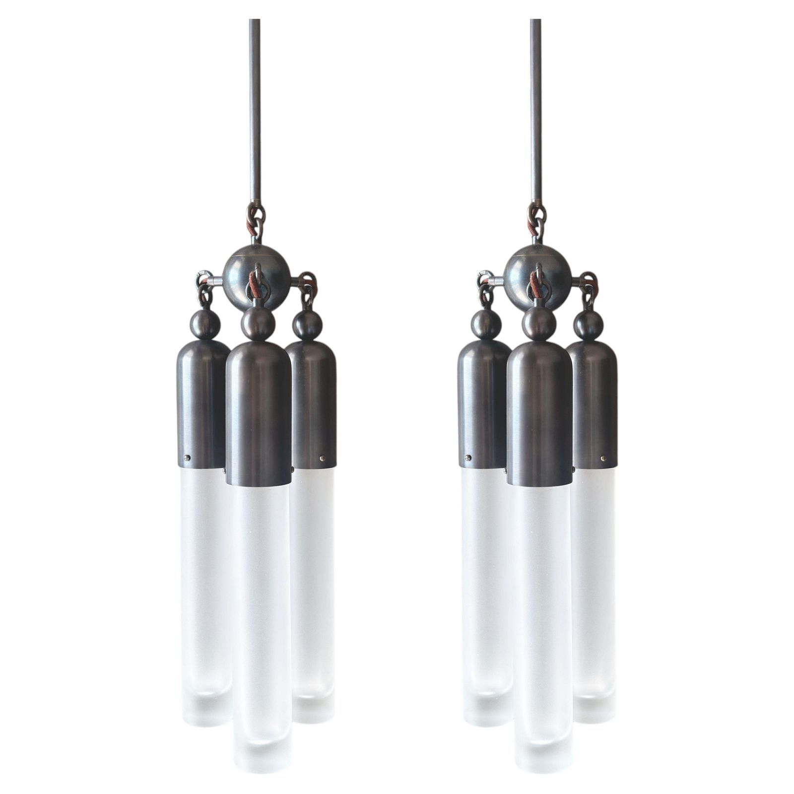 Pair Of Tassel 3 Bronze Pendant Lights By Apparatus Studio