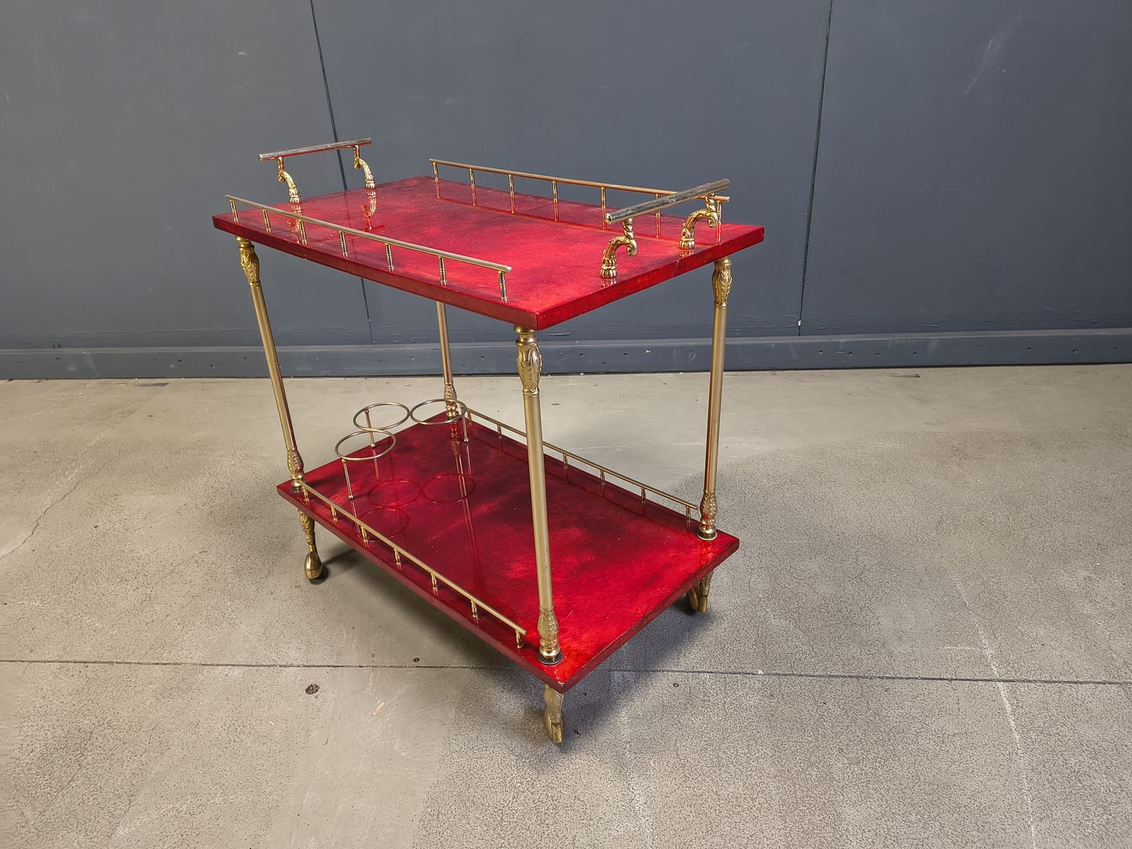Rare Italian Lacquered Goatskin / Parchment Serving Bar Cart By Aldo Tura, 1960s photo buy