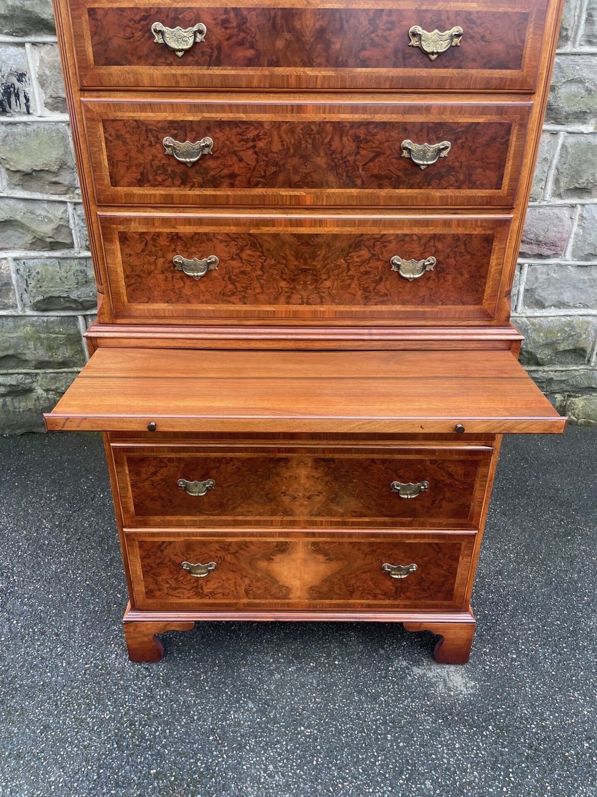 Quality Inlaid Burr Walnut Chest On Chest Tallboy photo for sale