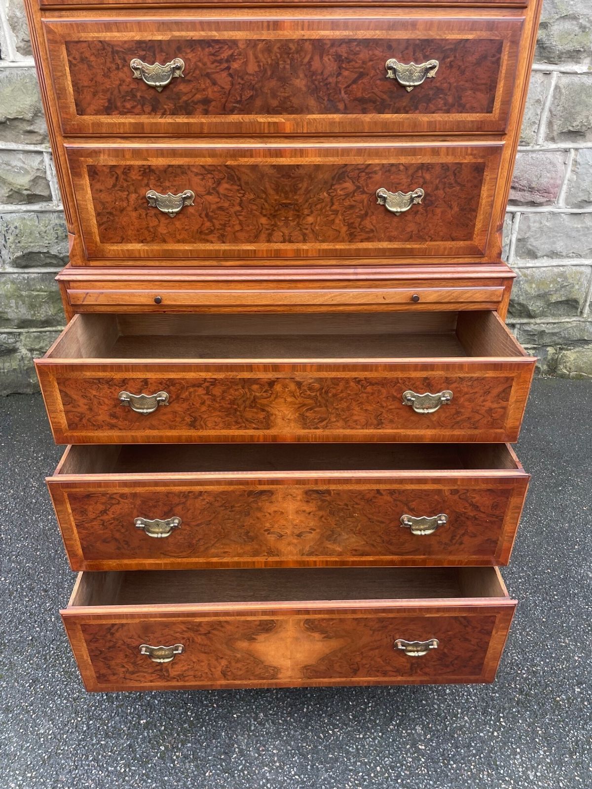 photo for sale Quality Inlaid Burr Walnut Chest On Chest Tallboy