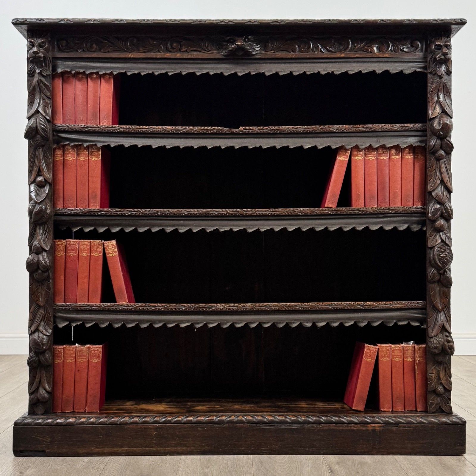 Antique 19th Century Victorian Carved Open Bookcase In Oak ( Af 5304 )