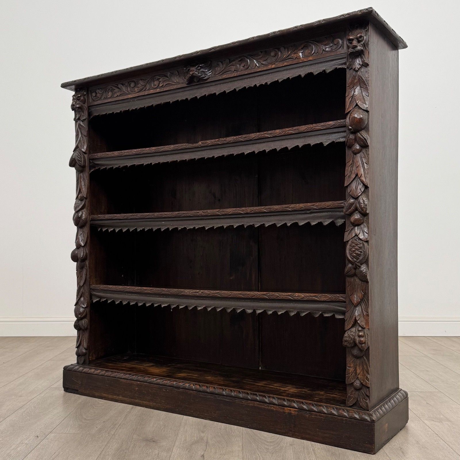 Antique 19th Century Victorian Carved Open Bookcase In Oak ( Af 5304 ) photo for sale