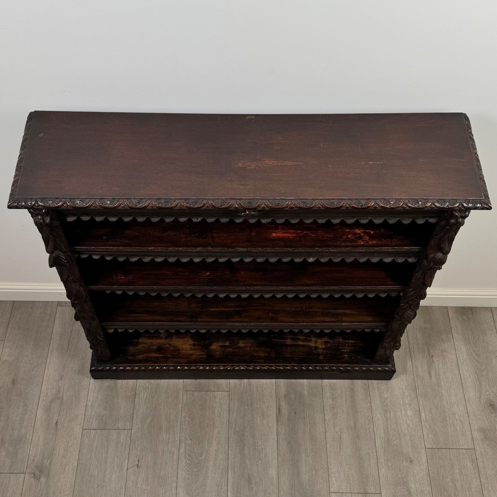 photo for sale Antique 19th Century Victorian Carved Open Bookcase In Oak ( Af 5304 )