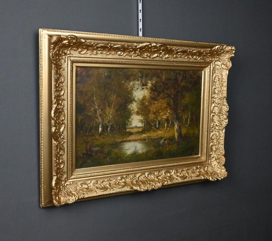 Painting "Pond Under The Woods" Signed A. Salvignac – Early 20th Century photo for sale