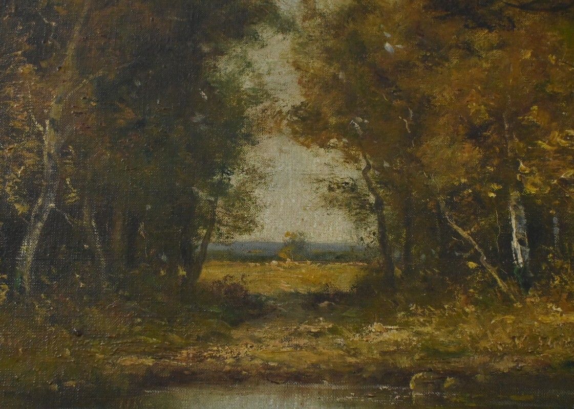 Painting "Pond Under The Woods" Signed A. Salvignac – Early 20th Century photo vinterior