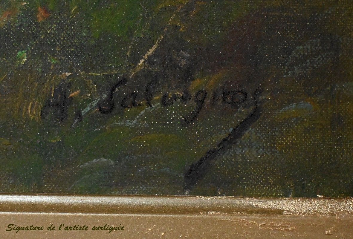 photo for sale Painting "Pond Under The Woods" Signed A. Salvignac – Early 20th Century