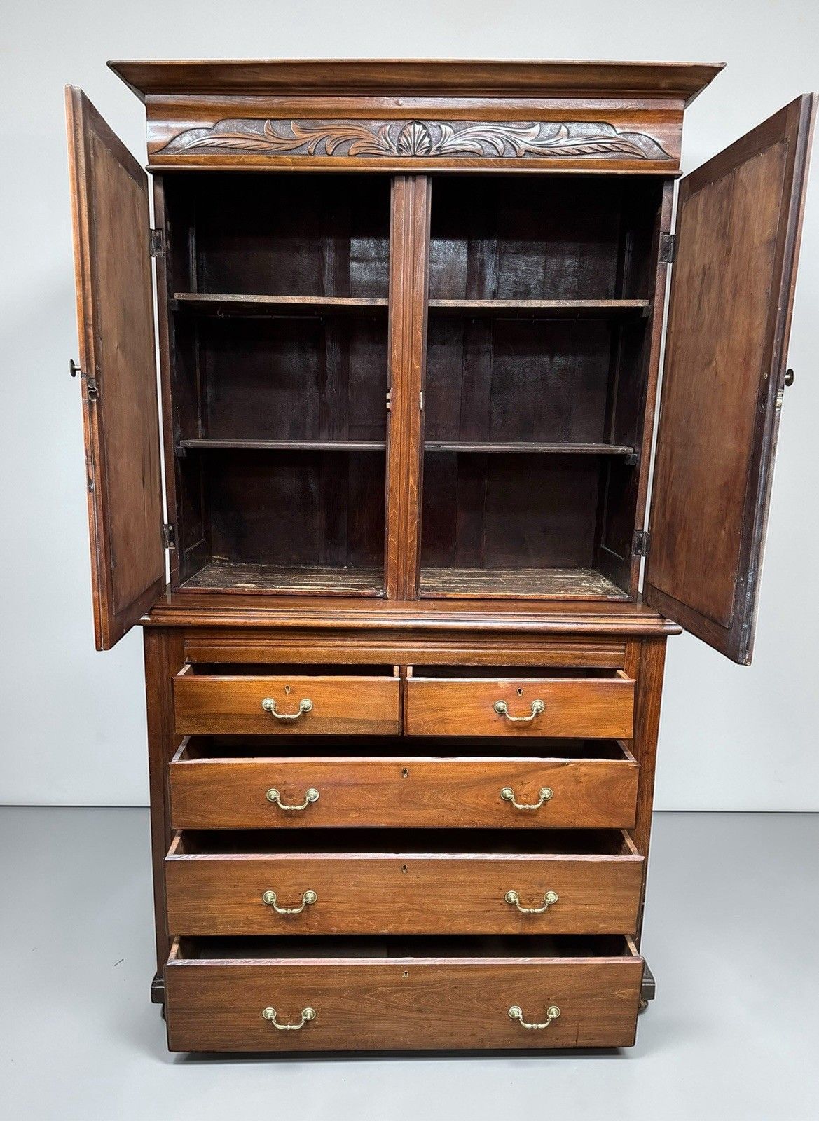 Antique Walnut Carved Bookcase Chest Of Drawers Decorative C1900 Etched Mirrors photo 295.0