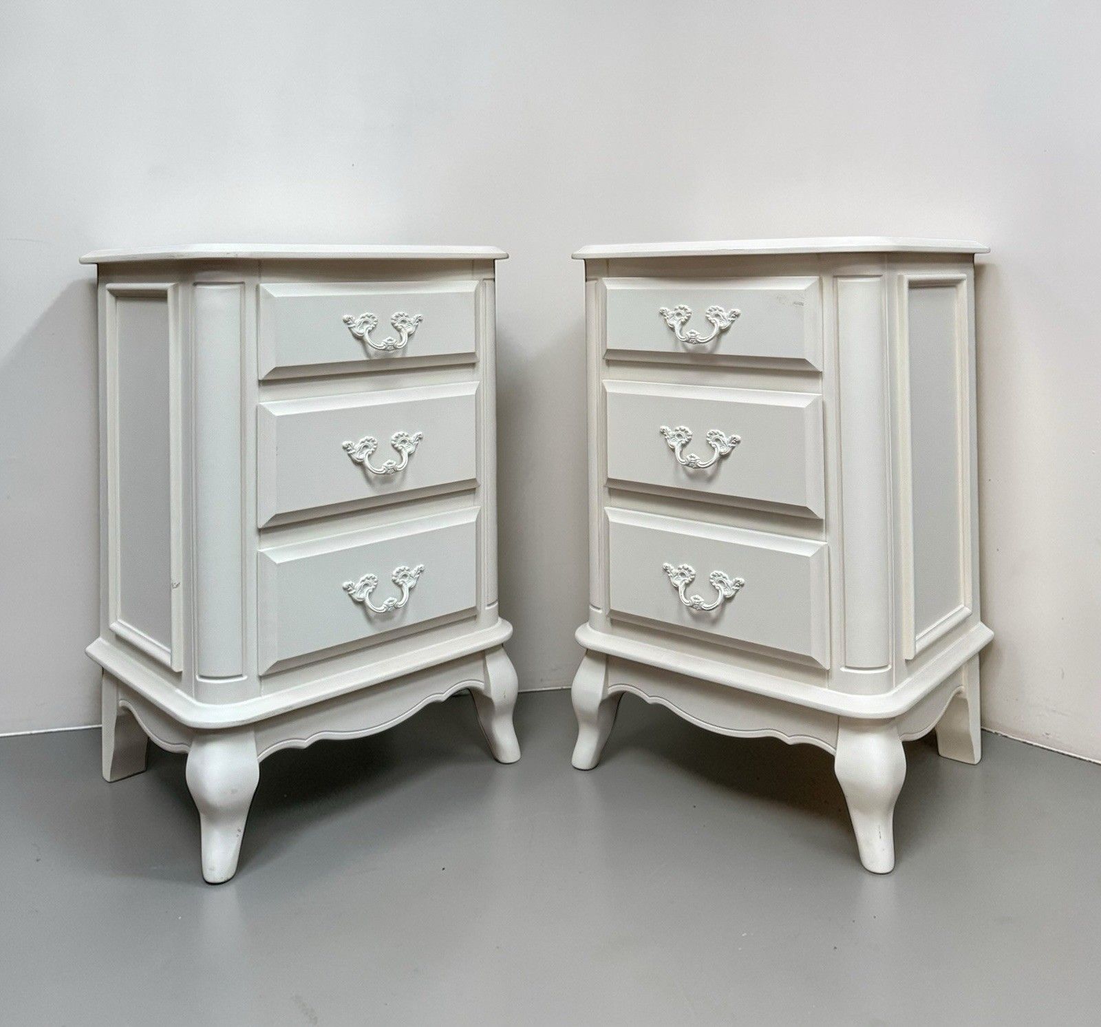 Pair Of Laura Ashley Provençale Dove Grey Bedside Chest Of Drawers Rococo Style photo furniture