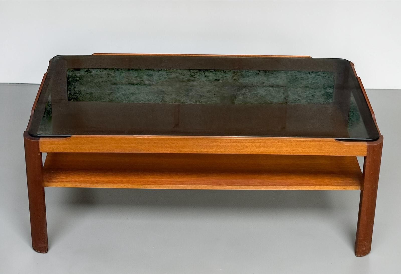 Myers Teak Coffee Table Vintage Retro Smoked Glass
