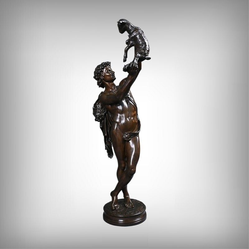 Important Bronze Sculpture "Faun Playing With A Kid" Signed Gumery – Second Half Of The 19th Century