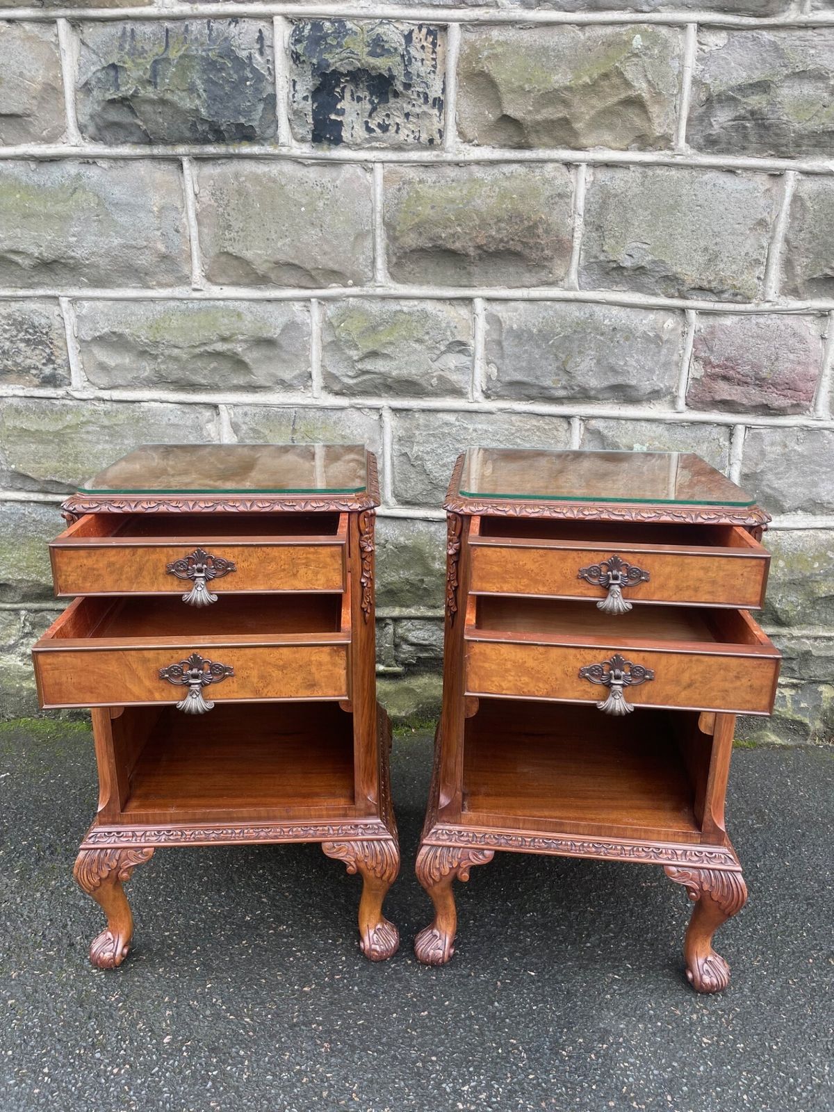 Pair Antique Burr Walnut Bedside Cabinets photo vintage