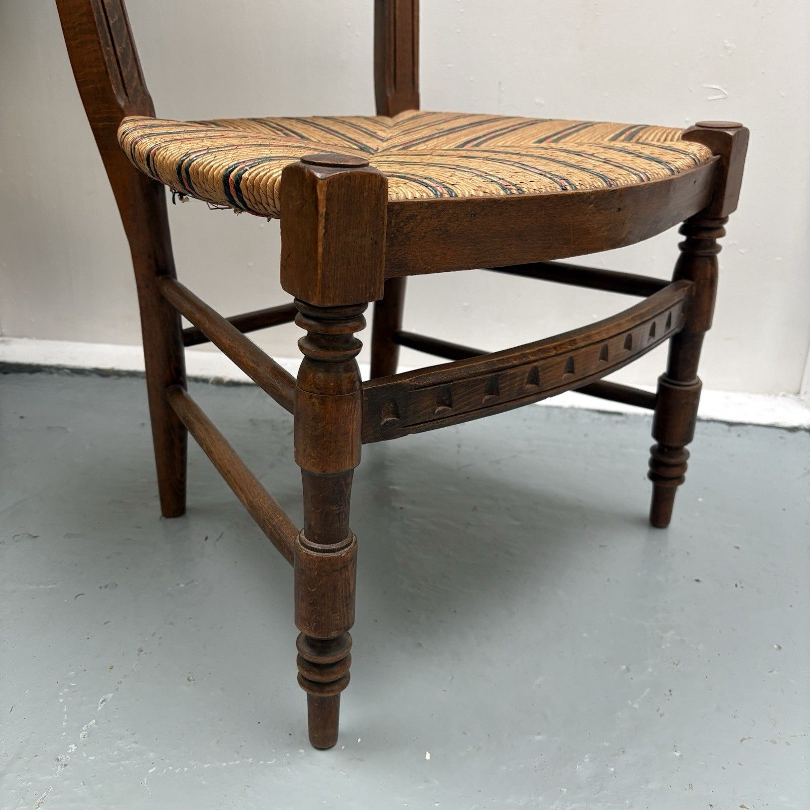 Vintage French High Ladder Back Hall Chair With A Tall Back & Lovely Wicker Seat photo Furniture