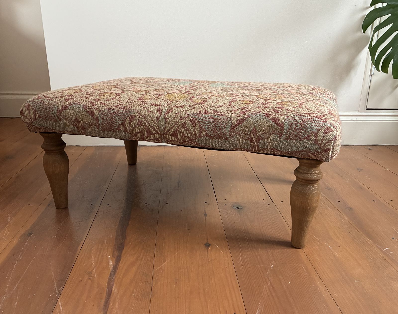 Footstool In William Morris Bird Weave Fabric With Turned Legs Free Delivery photo 120.0