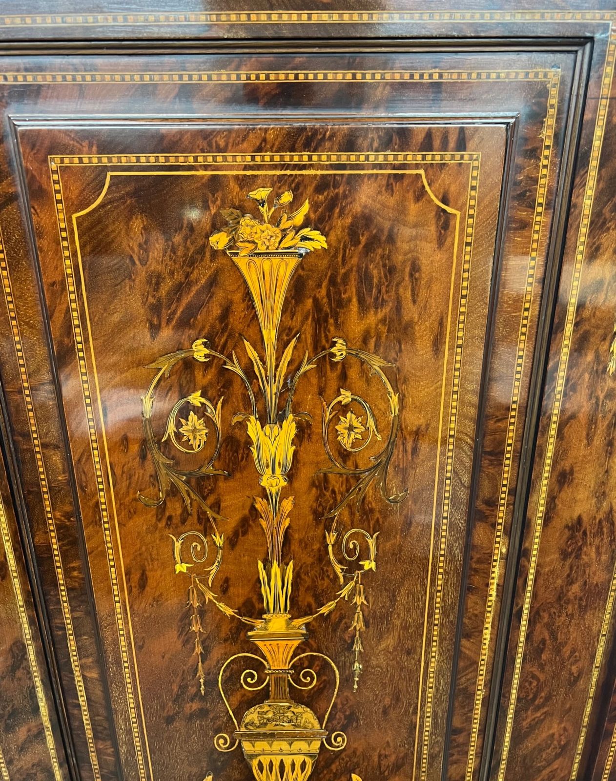 Stunning Antique Marquetry Inlaid Linen Press photo for sale