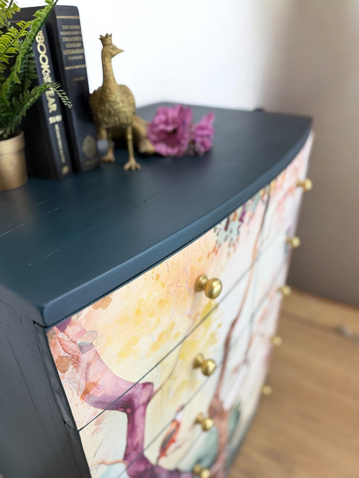 Pretty Floral Extra Large Chest Of Drawers In A Deep Teal Navy Blue photo for sale