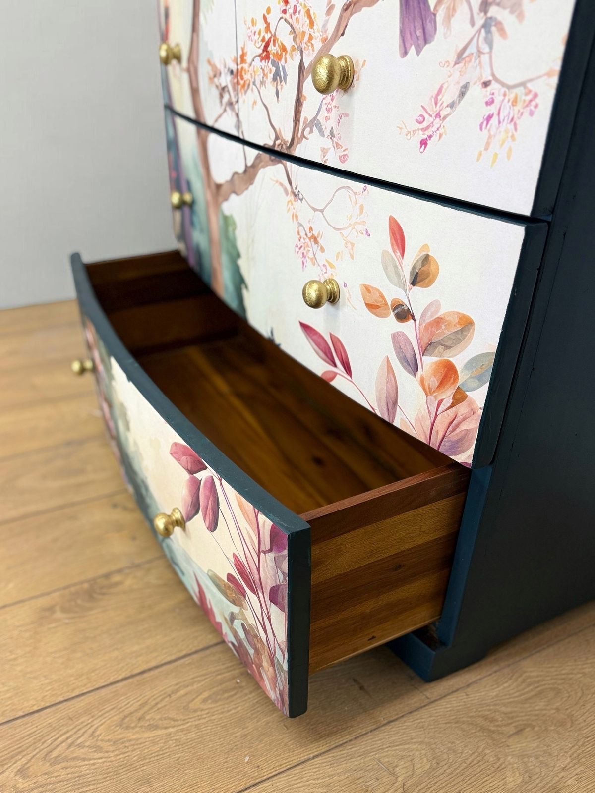 photo furniture Pretty Floral Extra Large Chest Of Drawers In A Deep Teal Navy Blue