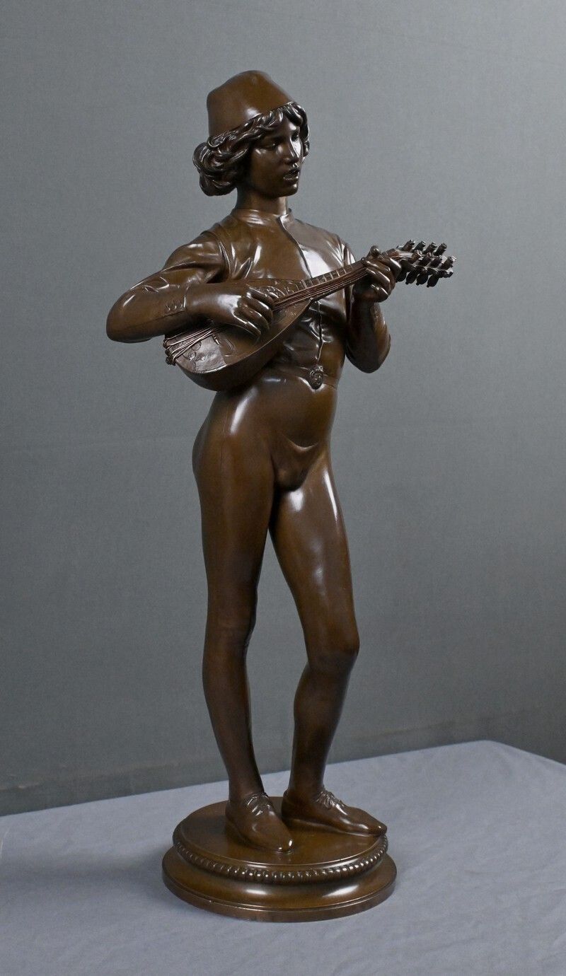 Important Bronze "The Florentine Singer" Signed P. Dubois   1865 photo for sale