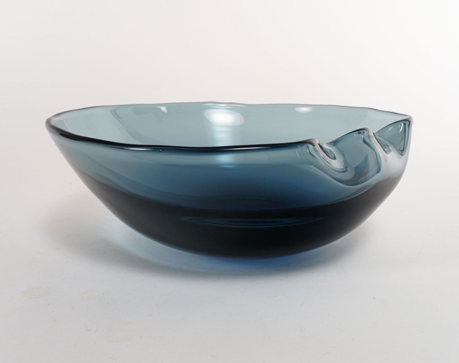 Seguso Vetri D'arte Flavio Poli – Vintage Murano Glass Crimped Blue Bowl & Label