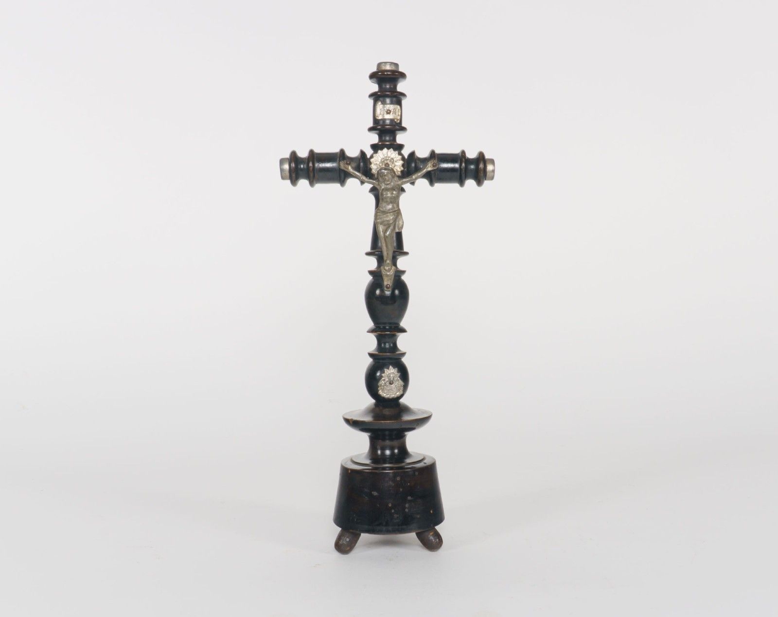 Antique 19th Century Victorian Freestanding Ebonised Bobbin Turned Crucifix