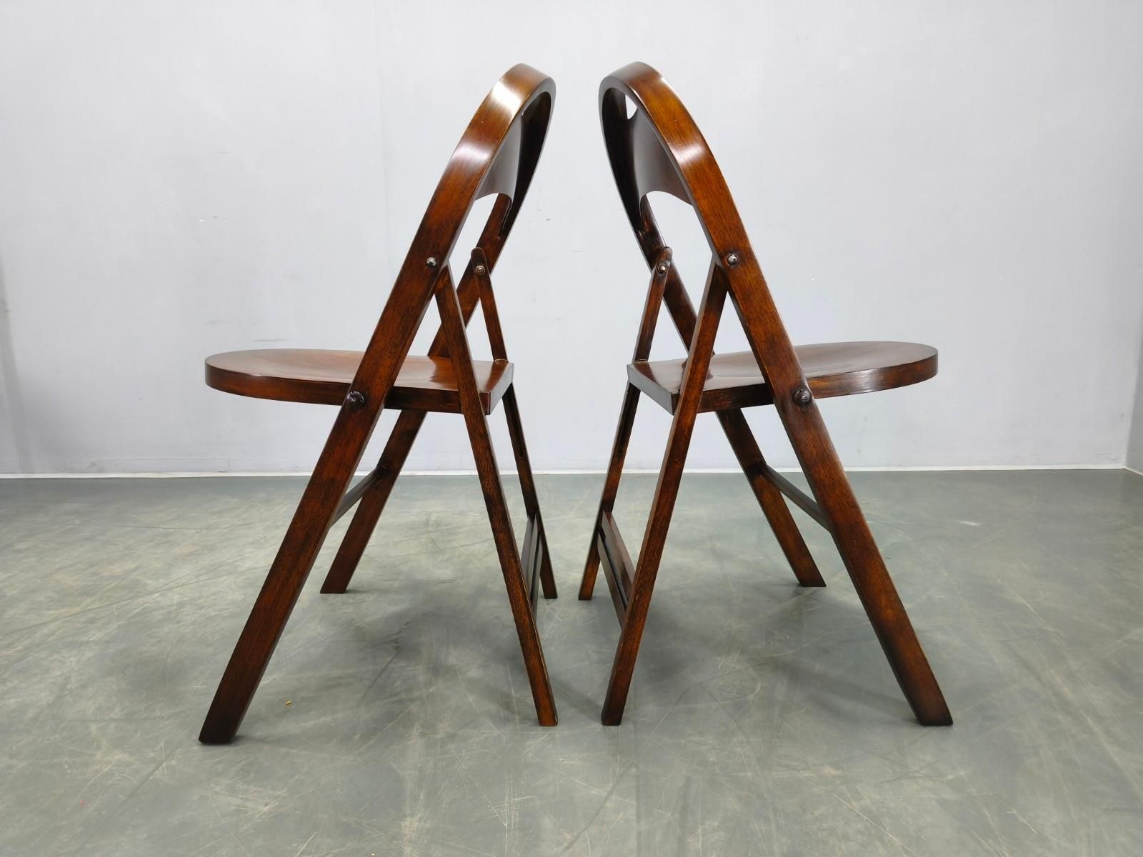Pair Of Bauhaus Folding Chairs B751 By Ligna, Czechoslovakia 1930s photo 679.0
