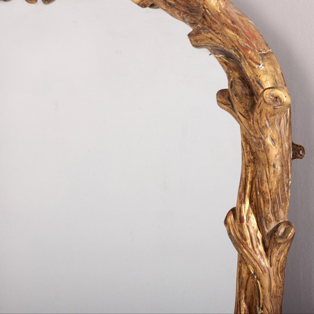Large 19th Century Giltwood Faux Bois Overmantel Mirror With Original Mercury Glass Plate photo for sale