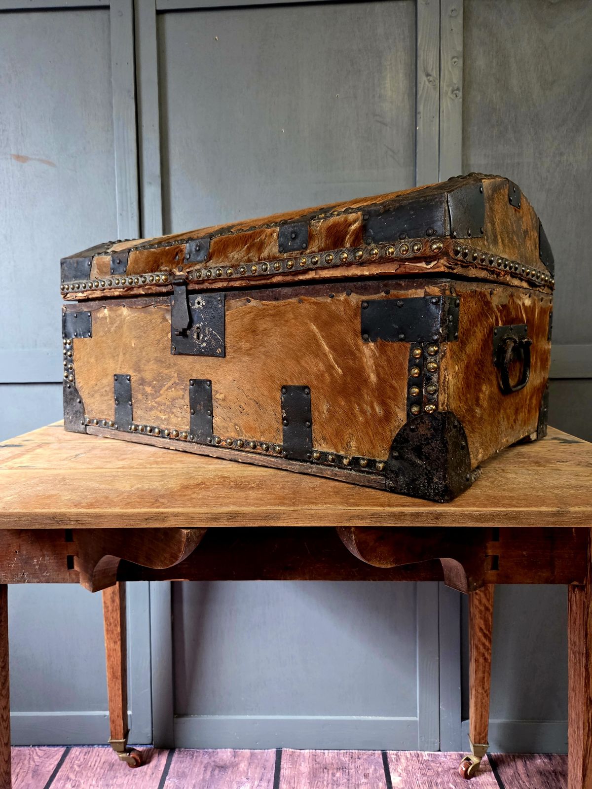 Early 19th Century Georgian Hair On Hide Dome Top Travel Trunk   Chest C.1800 photo for sale
