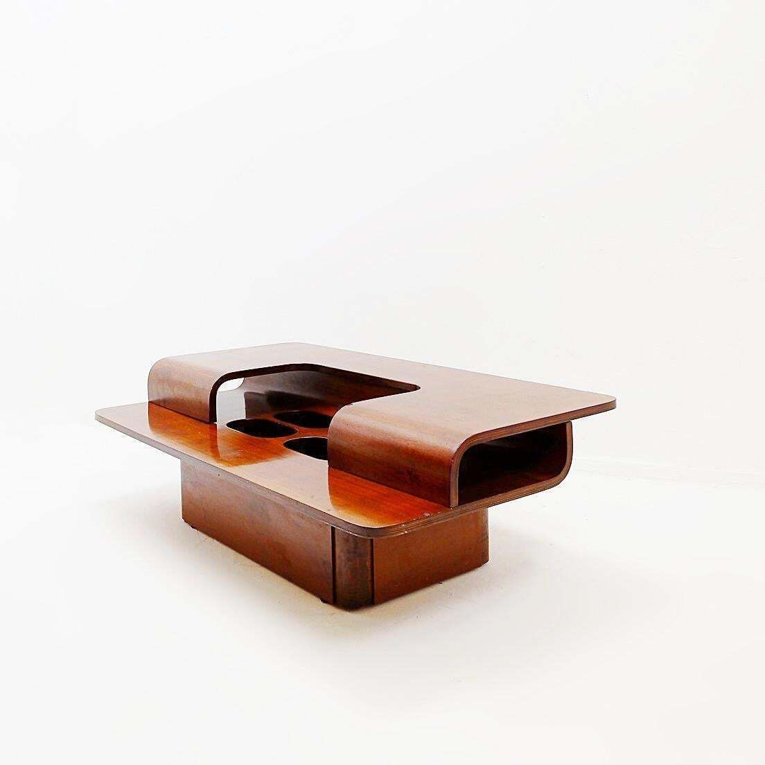 photo furniture 1970s Vintage Italian Coffee Table With Bar Compartment, Mid Century