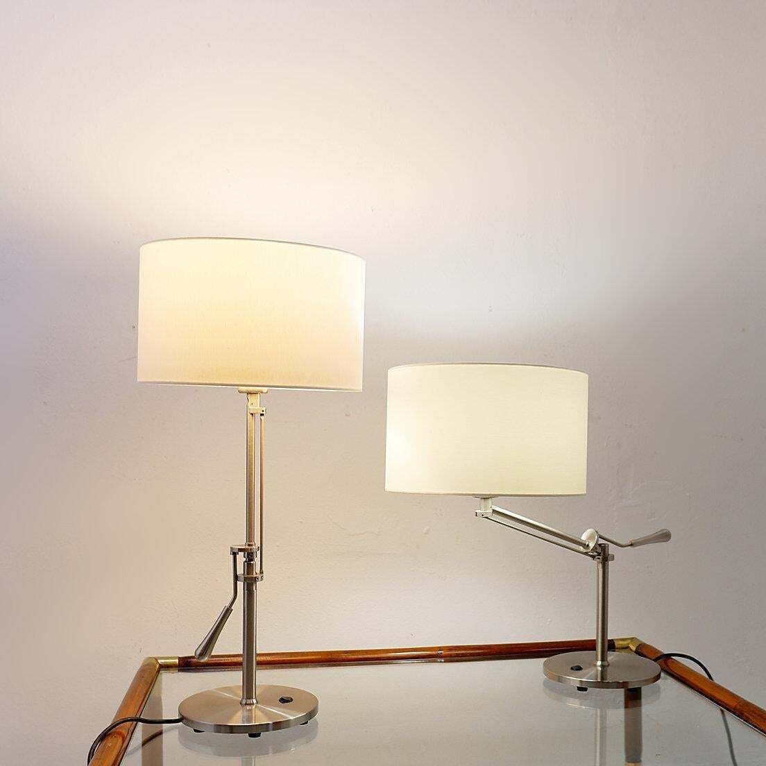 Pair Of Brushed Steel Table Lamps With Adjustable Rake   United Kingdom photo vintage