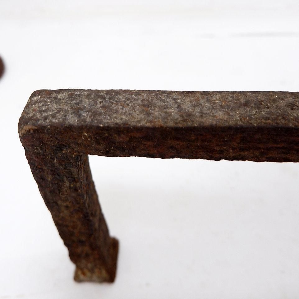 933.0 19th Century Antique Wrought Iron Andirons With Curved Legs photo