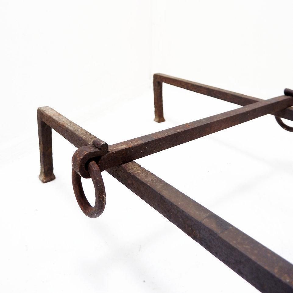 photo buy 19th Century Antique Wrought Iron Andirons With Curved Legs