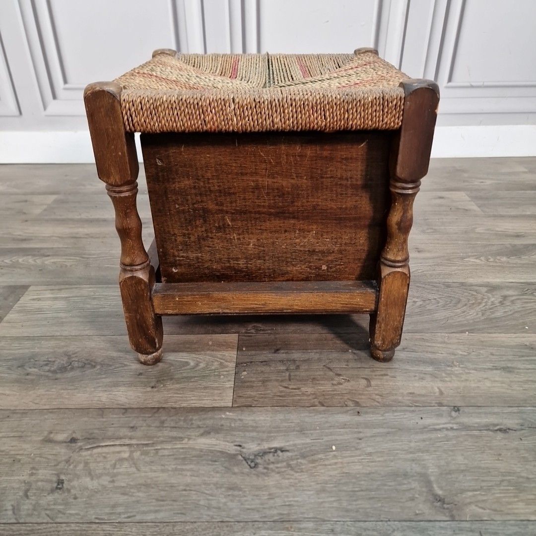 photo vinterior Vintage Rope Top Stool Storage Drawer Rustic Seat Foot Rest Footstool Retro