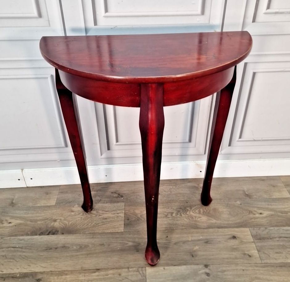 Vintage Console Side Table Demi Lune Half Moon Mahogany Queen Anne Style
