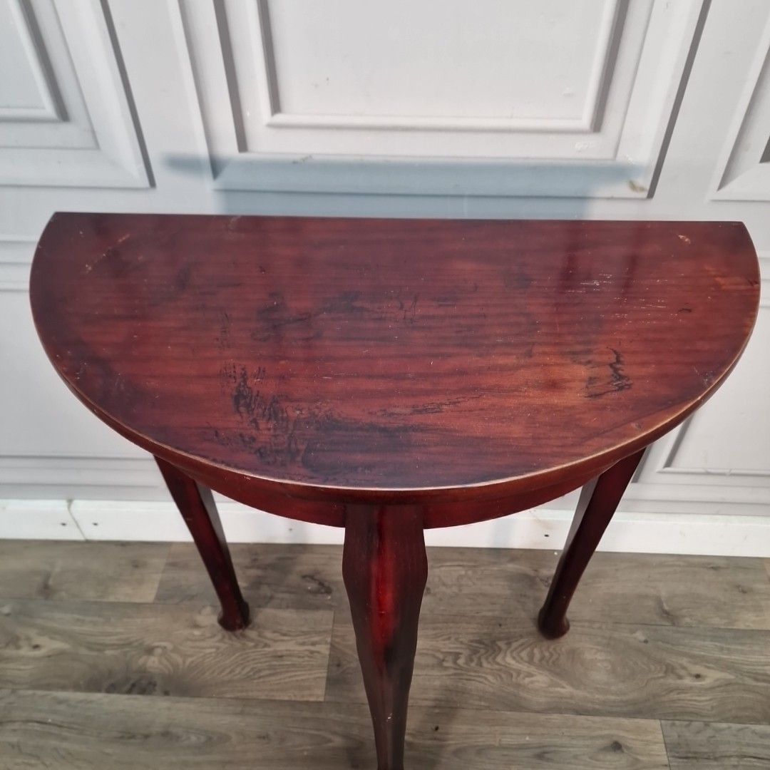 Vintage Console Side Table Demi Lune Half Moon Mahogany Queen Anne Style photo Furniture