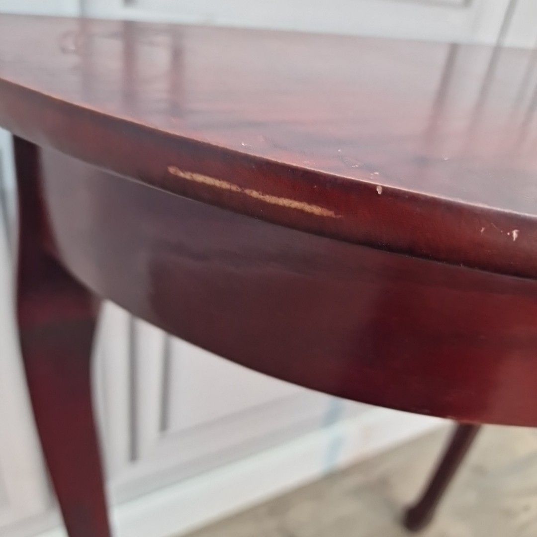 photo for sale Vintage Console Side Table Demi Lune Half Moon Mahogany Queen Anne Style
