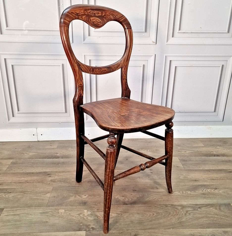 Antique Balloon Back Chair Victorian Solid Wood Bedroom Hall Seat Vintage