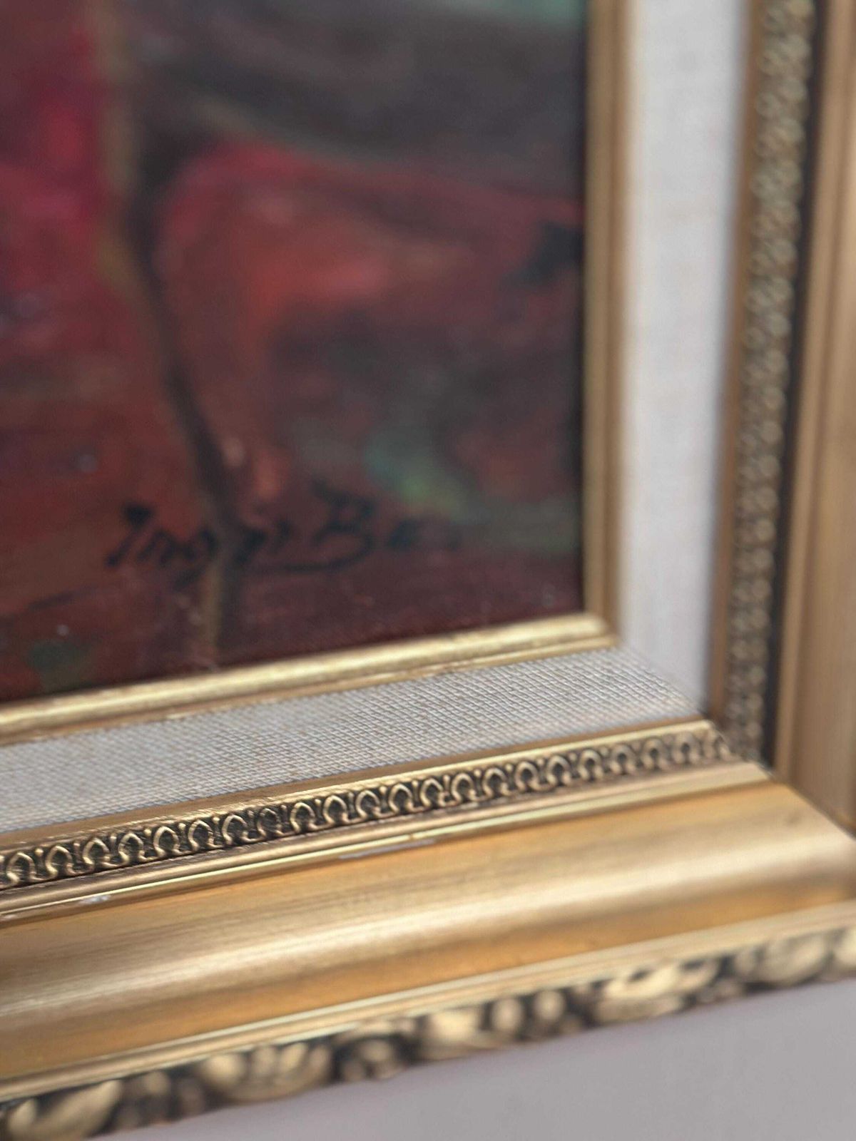 photo furniture Original Mid‑Century Norwegian Oil On Canvas – “Woman At Piano” By Inger Bo – Vintage  & Framed – 75 × 84 Cm (29.5" × 33.1")