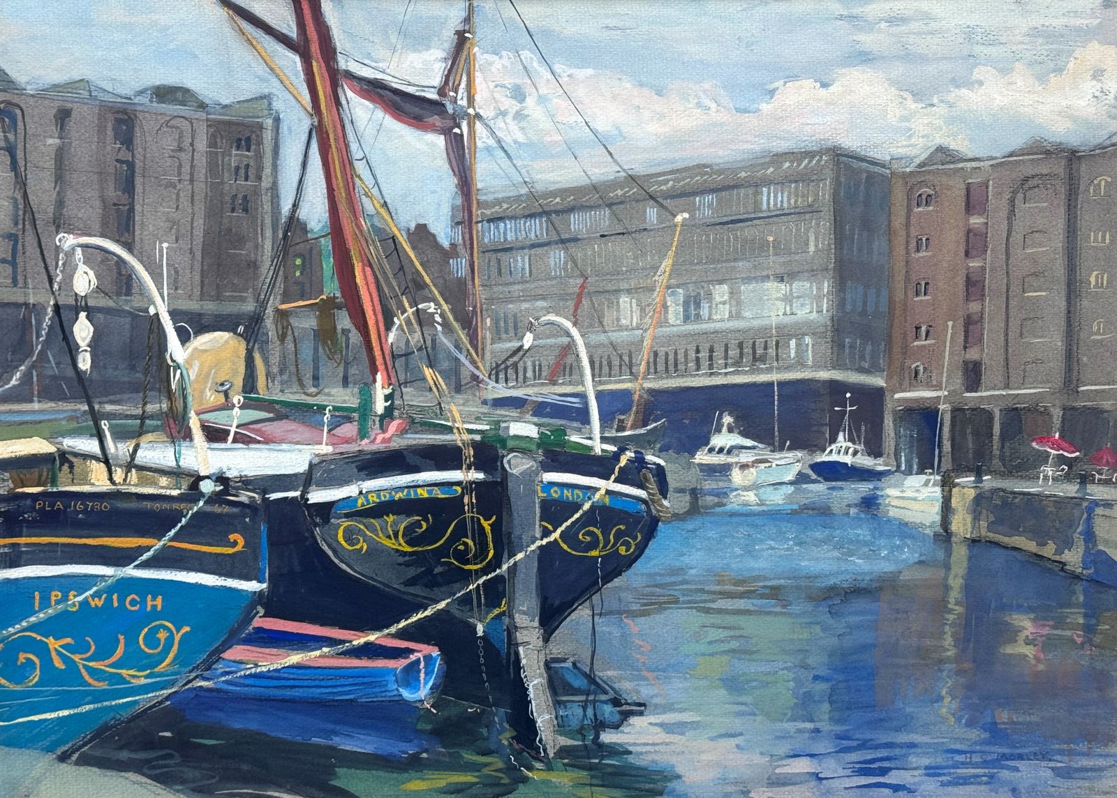 St Katherine's Dock / Thames Barge Ardwina   Original Contemporary Painting photo furniture