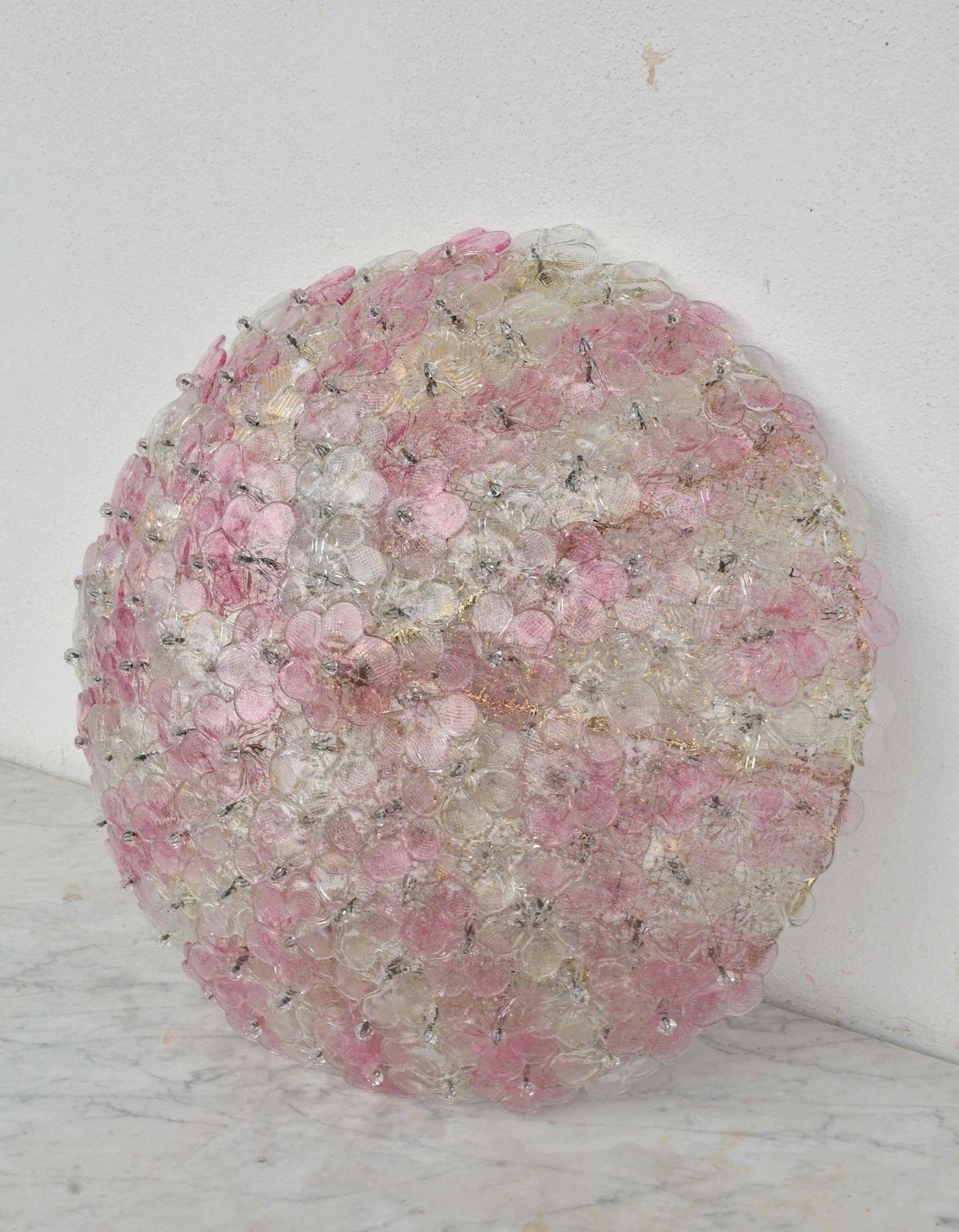 Wonderful Extra Large Size Pink Murano Glass Ceiling Light Flower By Seguso photo for sale