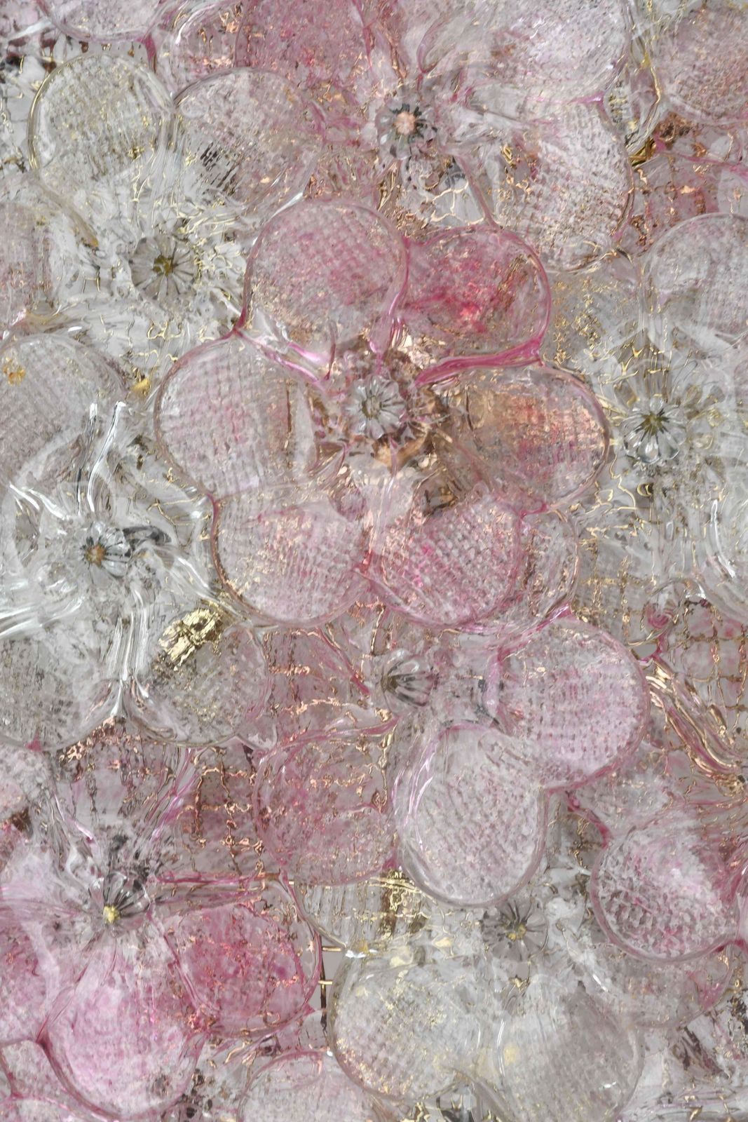 Wonderful Extra Large Size Pink Murano Glass Ceiling Light Flower By Seguso photo vinterior