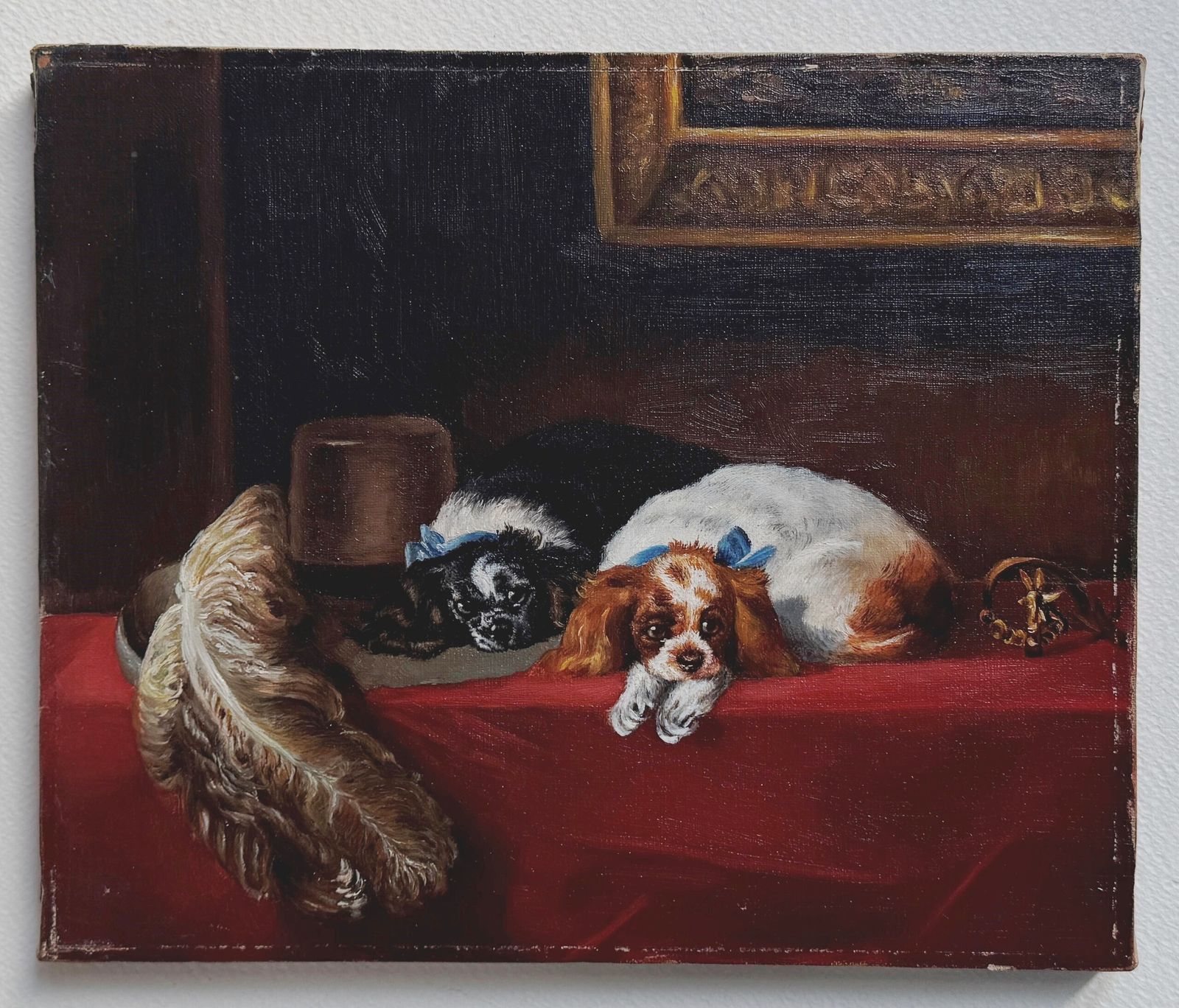 King Charles Spaniels   Original 19c Oil On Canvas   After Edwin Henry Landseer photo furniture