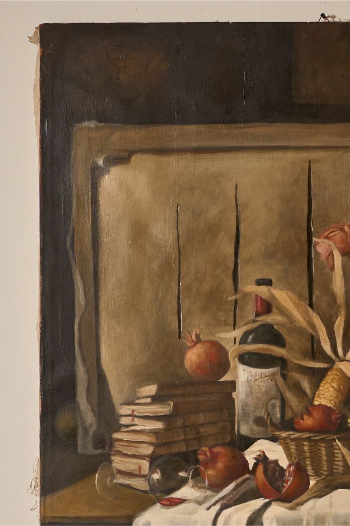 Very Large Mid 20th Century Oil On Canvas Still Life Painting photo Art